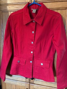Women's Red Button-Front Jean Jacket